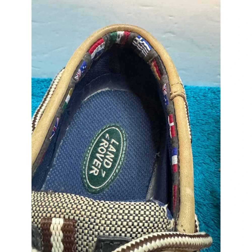 Land Rover Tan Nubuck Boat Shoes Mens Moc Toe Deck Shoes Brown Striped Laces